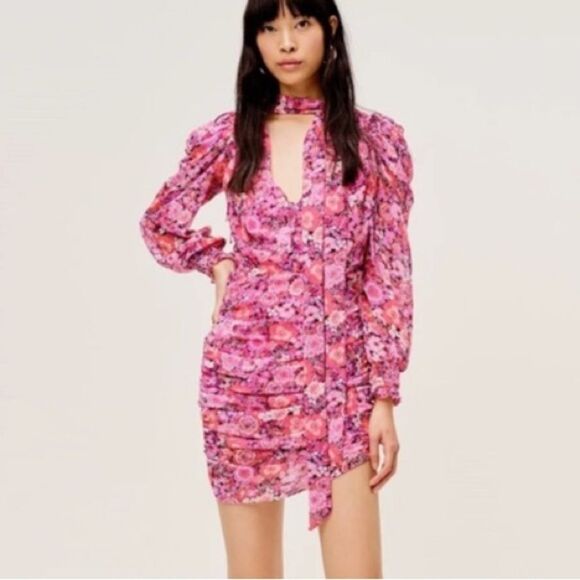 NEW For Love and Lemons Cheyenne Pink Floral Mini Dress XS - Picture 4 of 15